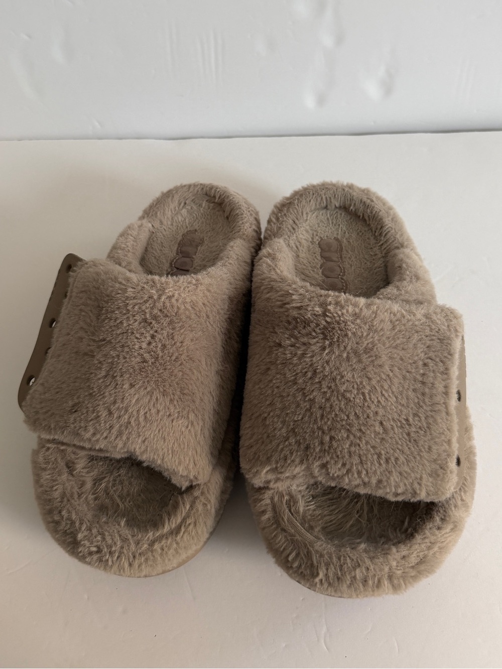 Crocs Faux Fur Slide Slippers in Taupe
